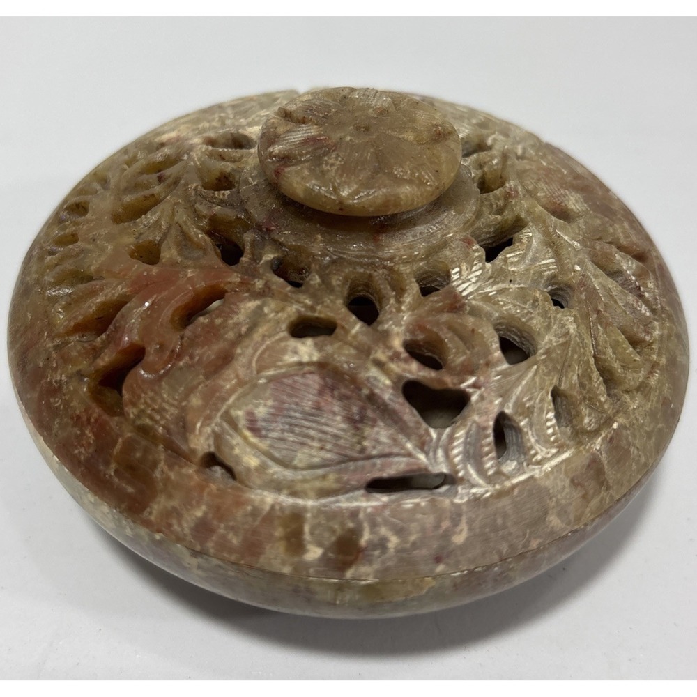 Vintage Hand Carved Soapstone Incense Burner & Trinket Box